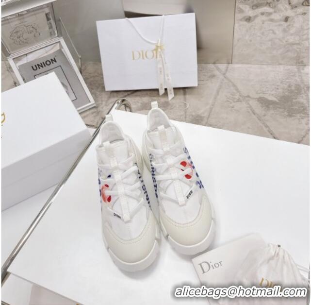 New Design Dior D-Connect Sneakers in Printed Fabric 062192 White