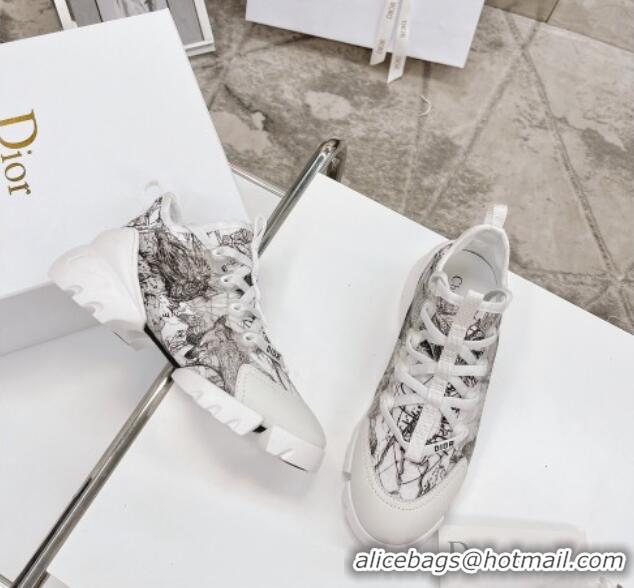 New Style Dior D-Connect Sneakers in Black and White Dior Around the World Technical Fabric 062196