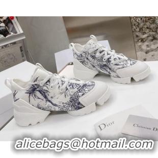 Low Price Dior D-Connect Sneakers in Blue Printed Reflective Technical Fabric White/Blue 062197