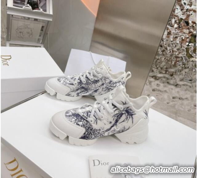 Low Price Dior D-Connect Sneakers in Blue Printed Reflective Technical Fabric White/Blue 062197