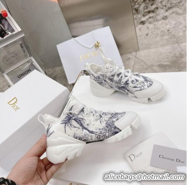 Low Price Dior D-Connect Sneakers in Blue Printed Reflective Technical Fabric White/Blue 062197