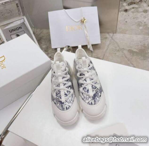 Low Price Dior D-Connect Sneakers in Blue Printed Reflective Technical Fabric White/Blue 062197