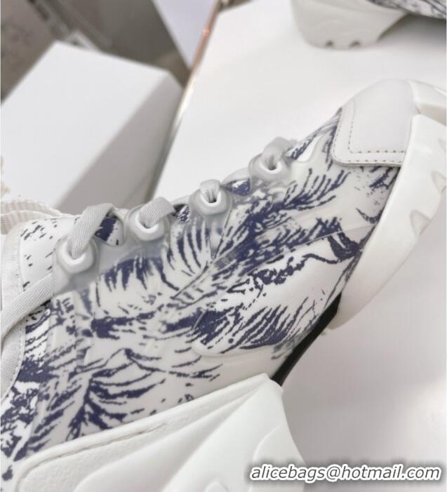 Low Price Dior D-Connect Sneakers in Blue Printed Reflective Technical Fabric White/Blue 062197