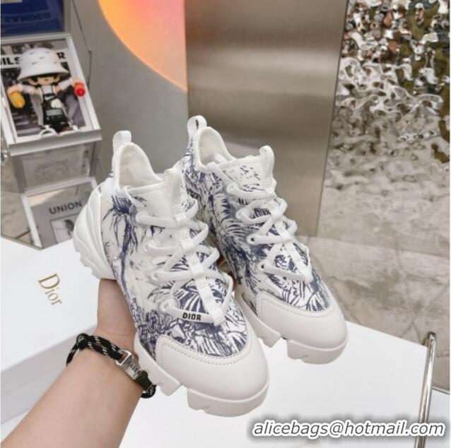 Low Price Dior D-Connect Sneakers in Blue Printed Reflective Technical Fabric White/Blue 062197