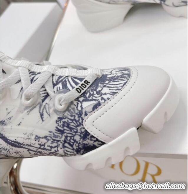 Low Price Dior D-Connect Sneakers in Blue Printed Reflective Technical Fabric White/Blue 062197