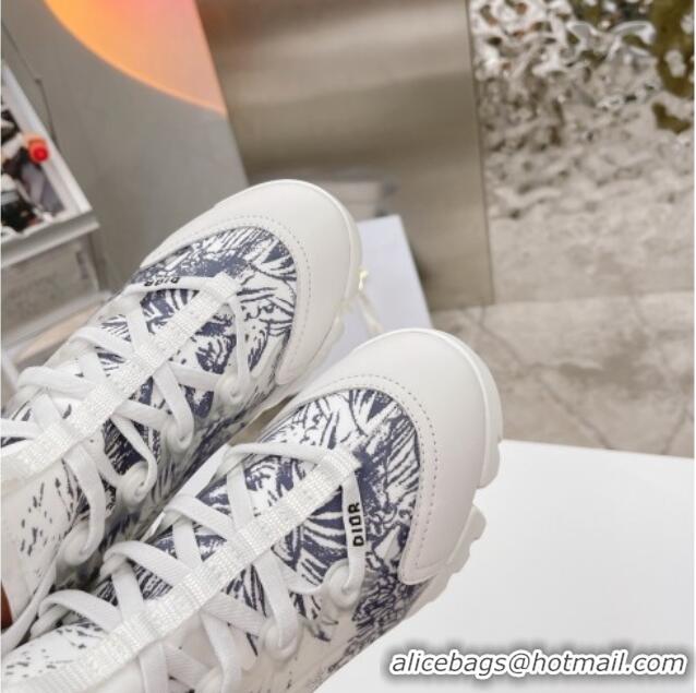 Low Price Dior D-Connect Sneakers in Blue Printed Reflective Technical Fabric White/Blue 062197