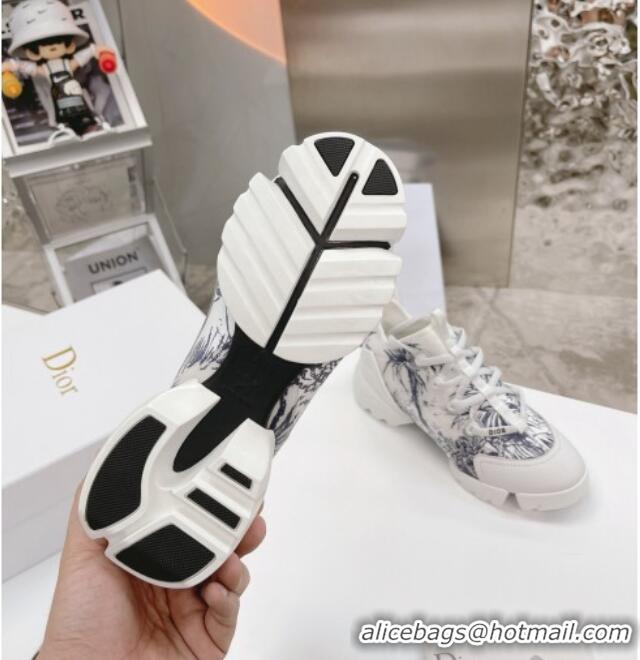 Low Price Dior D-Connect Sneakers in Blue Printed Reflective Technical Fabric White/Blue 062197