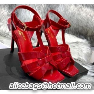 Stylish Saint Laurent Patent Calfskin High- Heel Sandals 10cm Red 042967