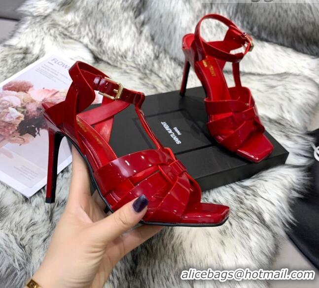 Stylish Saint Laurent Patent Calfskin High- Heel Sandals 10cm Red 042967