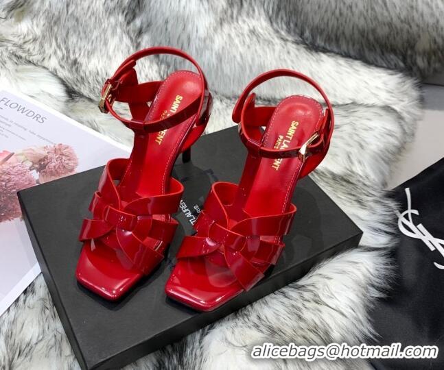 Stylish Saint Laurent Patent Calfskin High- Heel Sandals 10cm Red 042967