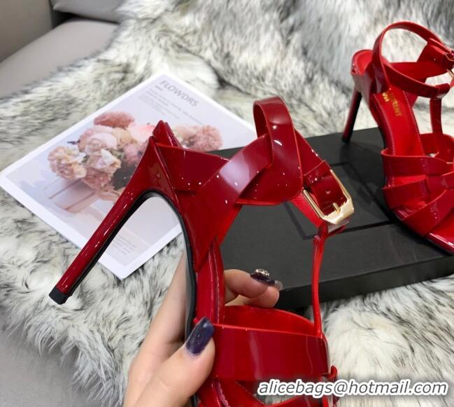 Stylish Saint Laurent Patent Calfskin High- Heel Sandals 10cm Red 042967