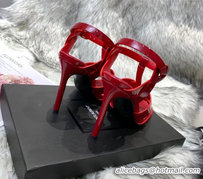 Stylish Saint Laurent Patent Calfskin High- Heel Sandals 10cm Red 042967