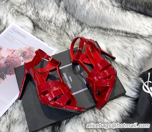 Stylish Saint Laurent Patent Calfskin High- Heel Sandals 10cm Red 042967