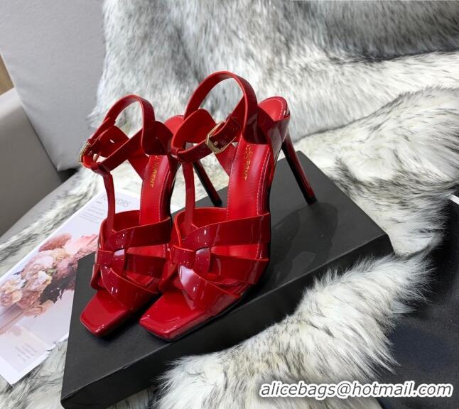 Stylish Saint Laurent Patent Calfskin High- Heel Sandals 10cm Red 042967