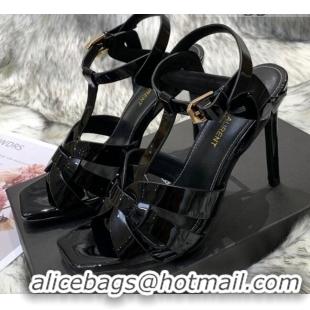 Charming Saint Laurent Patent Calfskin High- Heel Sandals 10cm 042967 Black