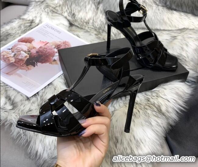 Charming Saint Laurent Patent Calfskin High- Heel Sandals 10cm 042967 Black