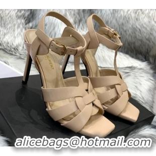 Sumptuous Saint Laurent Patent Calfskin High- Heel Sandals 10cm 042967 Apricot