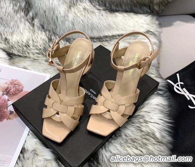 Sumptuous Saint Laurent Patent Calfskin High- Heel Sandals 10cm 042967 Apricot