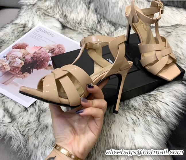 Sumptuous Saint Laurent Patent Calfskin High- Heel Sandals 10cm 042967 Apricot