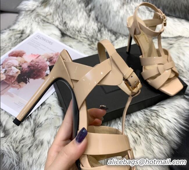 Sumptuous Saint Laurent Patent Calfskin High- Heel Sandals 10cm 042967 Apricot