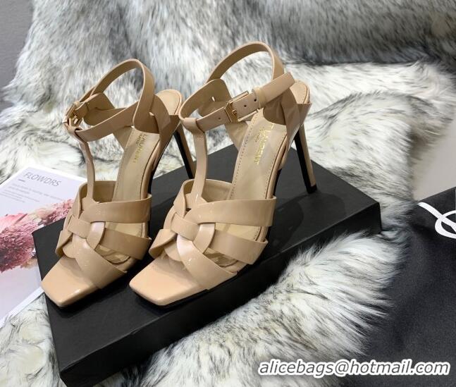 Sumptuous Saint Laurent Patent Calfskin High- Heel Sandals 10cm 042967 Apricot