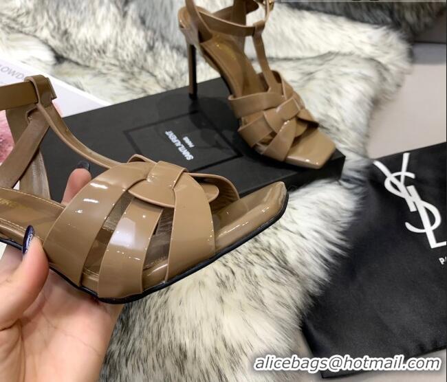 Durable Saint Laurent Patent Calfskin High- Heel Sandals 10cm 042967 Khaki