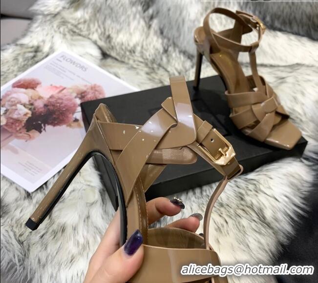 Durable Saint Laurent Patent Calfskin High- Heel Sandals 10cm 042967 Khaki