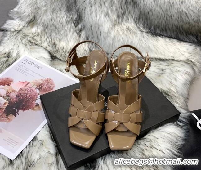 Durable Saint Laurent Patent Calfskin High- Heel Sandals 10cm 042967 Khaki