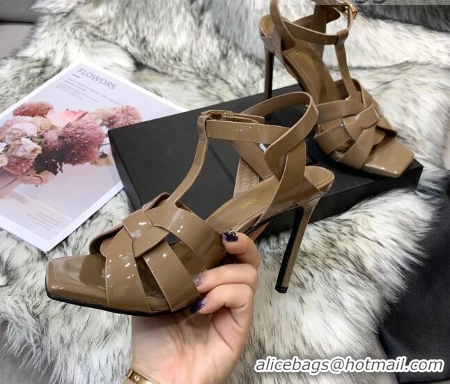 Durable Saint Laurent Patent Calfskin High- Heel Sandals 10cm 042967 Khaki