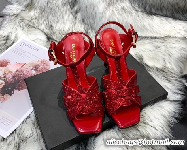 Unique Style Saint Laurent Crystal Fabric High- Heel Sandals 10cm 042972 Red