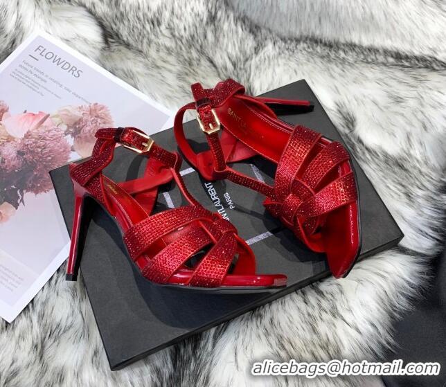 Unique Style Saint Laurent Crystal Fabric High- Heel Sandals 10cm 042972 Red