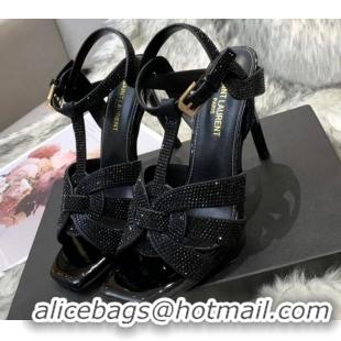 Good Looking Saint Laurent Crystal Fabric High- Heel Sandals 10cm 042972 Black