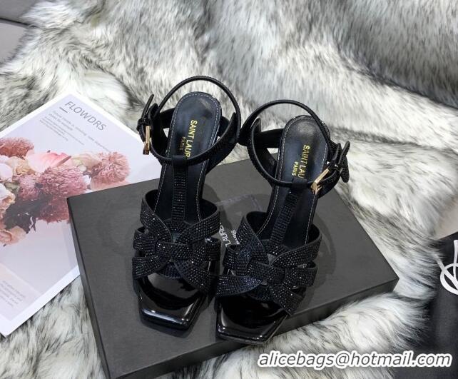 Good Looking Saint Laurent Crystal Fabric High- Heel Sandals 10cm 042972 Black