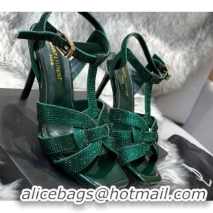 Chic Saint Laurent Crystal Fabric High- Heel Sandals 10cm 042972 Green