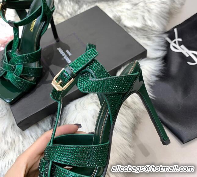 Chic Saint Laurent Crystal Fabric High- Heel Sandals 10cm 042972 Green