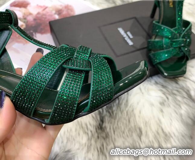 Chic Saint Laurent Crystal Fabric High- Heel Sandals 10cm 042972 Green