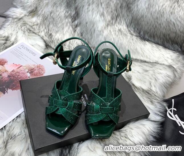 Chic Saint Laurent Crystal Fabric High- Heel Sandals 10cm 042972 Green