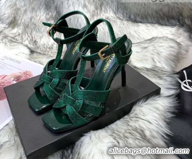 Chic Saint Laurent Crystal Fabric High- Heel Sandals 10cm 042972 Green