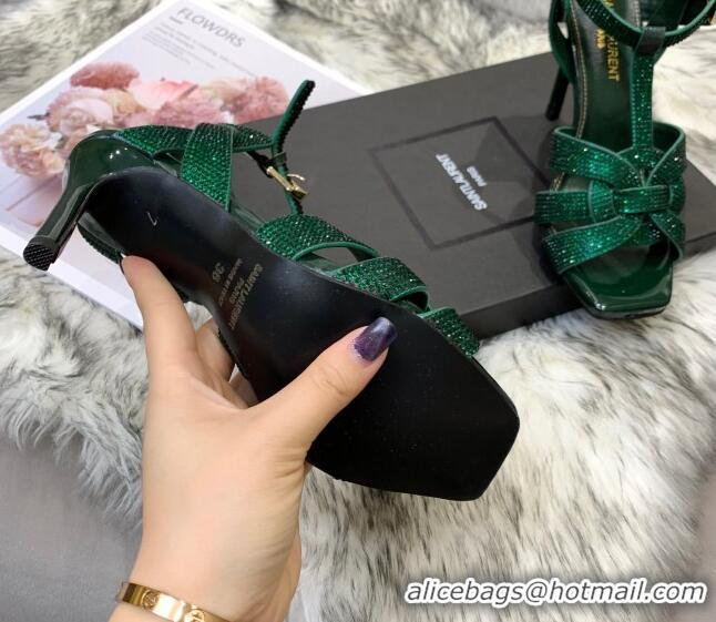 Chic Saint Laurent Crystal Fabric High- Heel Sandals 10cm 042972 Green