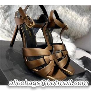 Purchase Saint Laurent Metallic Calfskin High-Heel Sandals 10cm 042972 Bronze Gold