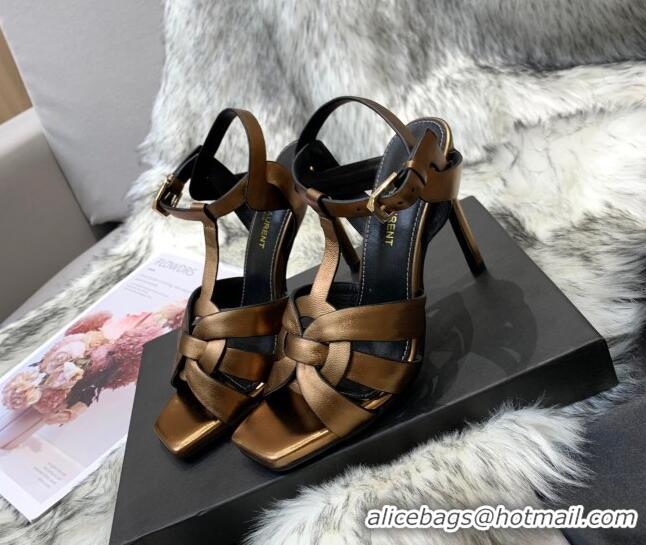 Purchase Saint Laurent Metallic Calfskin High-Heel Sandals 10cm 042972 Bronze Gold