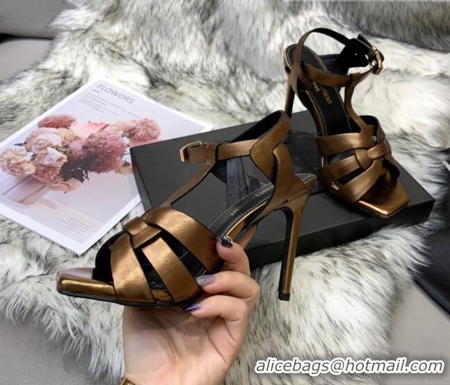 Purchase Saint Laurent Metallic Calfskin High-Heel Sandals 10cm 042972 Bronze Gold