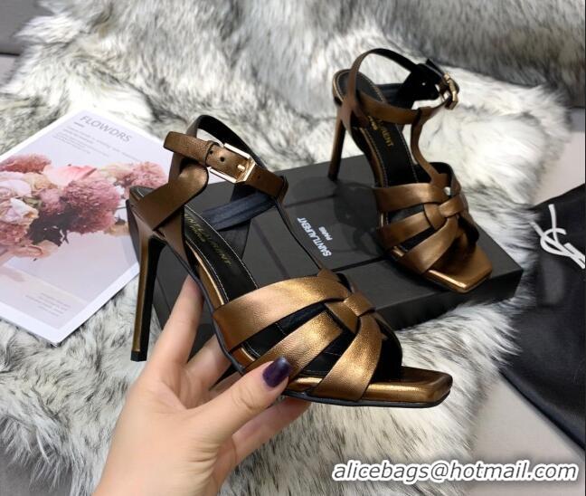 Purchase Saint Laurent Metallic Calfskin High-Heel Sandals 10cm 042972 Bronze Gold