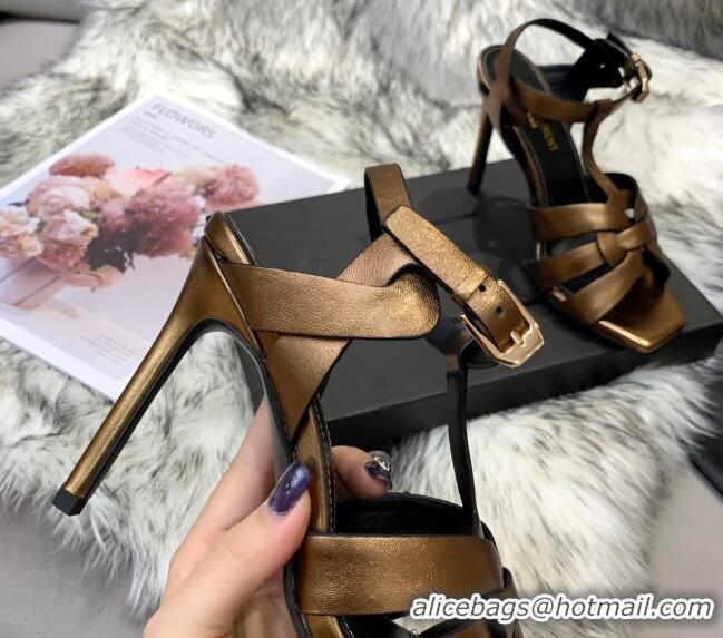 Purchase Saint Laurent Metallic Calfskin High-Heel Sandals 10cm 042972 Bronze Gold