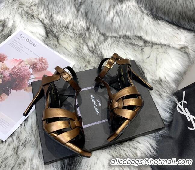 Purchase Saint Laurent Metallic Calfskin High-Heel Sandals 10cm 042972 Bronze Gold