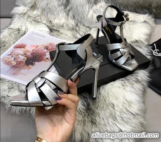 Sophisticated Saint Laurent Metallic Calfskin High-Heel Sandals 10cm 042977 Silver