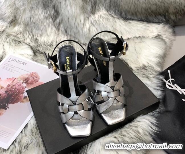 Sophisticated Saint Laurent Metallic Calfskin High-Heel Sandals 10cm 042977 Silver