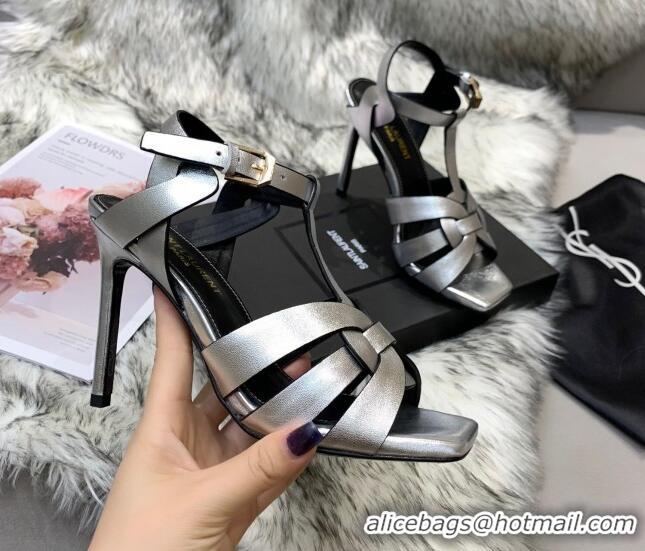 Sophisticated Saint Laurent Metallic Calfskin High-Heel Sandals 10cm 042977 Silver