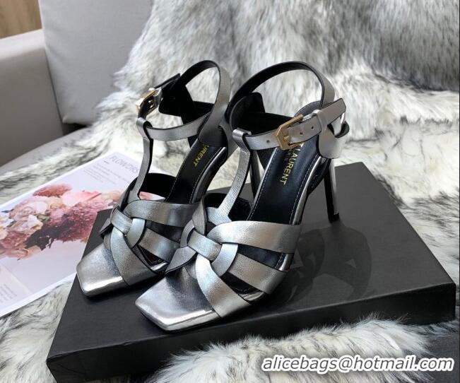 Sophisticated Saint Laurent Metallic Calfskin High-Heel Sandals 10cm 042977 Silver