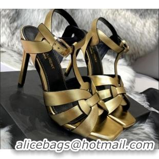 Low Cost Saint Laurent Metallic Calfskin High-Heel Sandals 10cm 042977 Gold